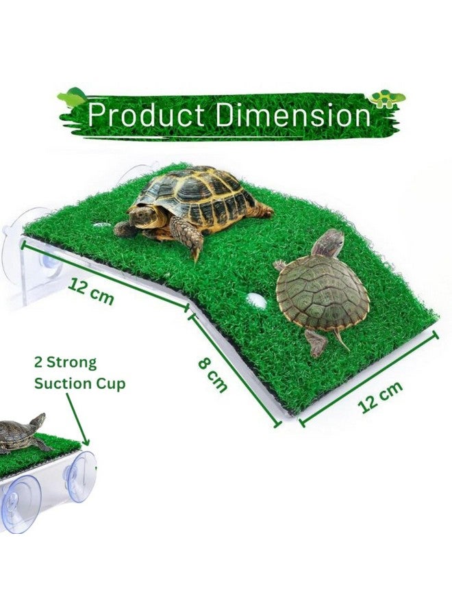 VAYINATO® Acrylic (CP-120) Turtle Basking Platform Simulation Grass Tortoise Resting Terrace with Artificial Lawns Turtle Ramp Climbing Ladder Decor with Suction Cup Tank by Petzlifeworld - Image 4
