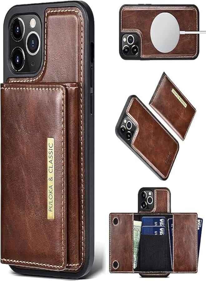 Next Next Store Leather Case Compatible with iPhone 16 Pro Max, Durable Leather Case with Built-in Wallet Full Protection Shockproof and Scratch-Resistant Stylish Design Fits Daily Needs (Brown)