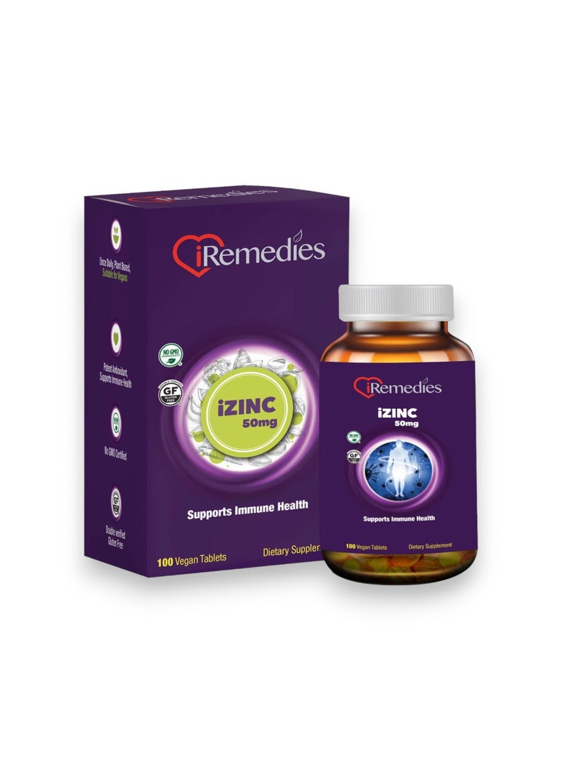 iRemedies Izinc 50mg, 100 Tablets, 100 Servings 