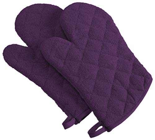 DII Basic Terry Collection 100% Cotton Quilted, Oven Mitt, Eggplant, 2 Piece - Image 5
