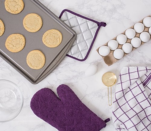 DII Basic Terry Collection 100% Cotton Quilted, Oven Mitt, Eggplant, 2 Piece - Image 3