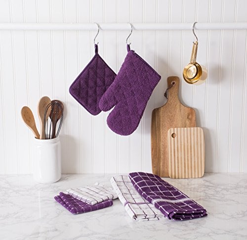 DII Basic Terry Collection 100% Cotton Quilted, Oven Mitt, Eggplant, 2 Piece - Image 4