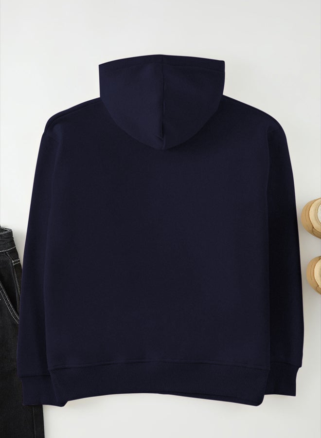 trendyol Navy Blue Unisex Oversize Teddy Bear Printed Polar Fleece/Warm Hooded Sweatshirt TMNAW25SW00210 - Image 4