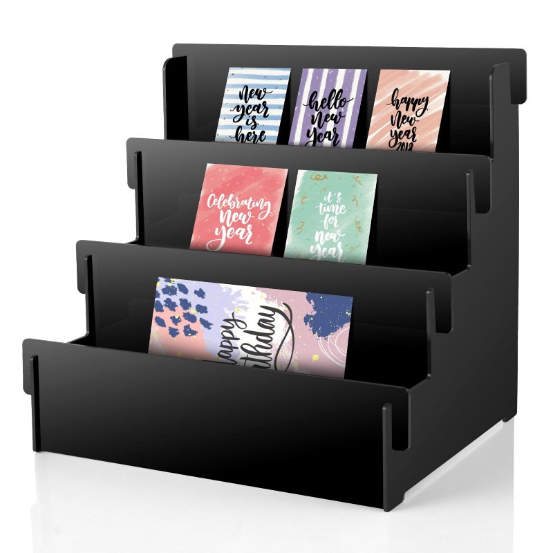 DLUGOPIS 3 Tier Black Acrylic Greeting Card Display Stand Greeting Card Organizer Postcard Display Rack Sticker Display Stand Card Display Shelf Retail Display Stand for Craft Show Vendors Event Counter Table (black) - Image 1