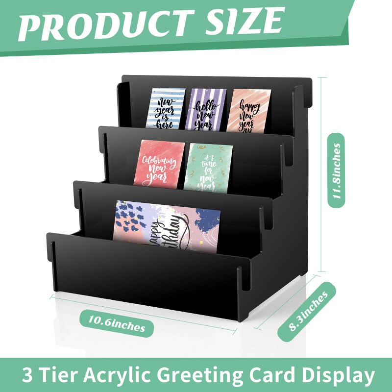 DLUGOPIS 3 Tier Black Acrylic Greeting Card Display Stand Greeting Card Organizer Postcard Display Rack Sticker Display Stand Card Display Shelf Retail Display Stand for Craft Show Vendors Event Counter Table (black) - Image 2