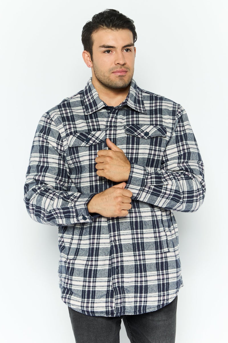 Rainforest Men Checkered Jacket Shirt, Navy - Image 1