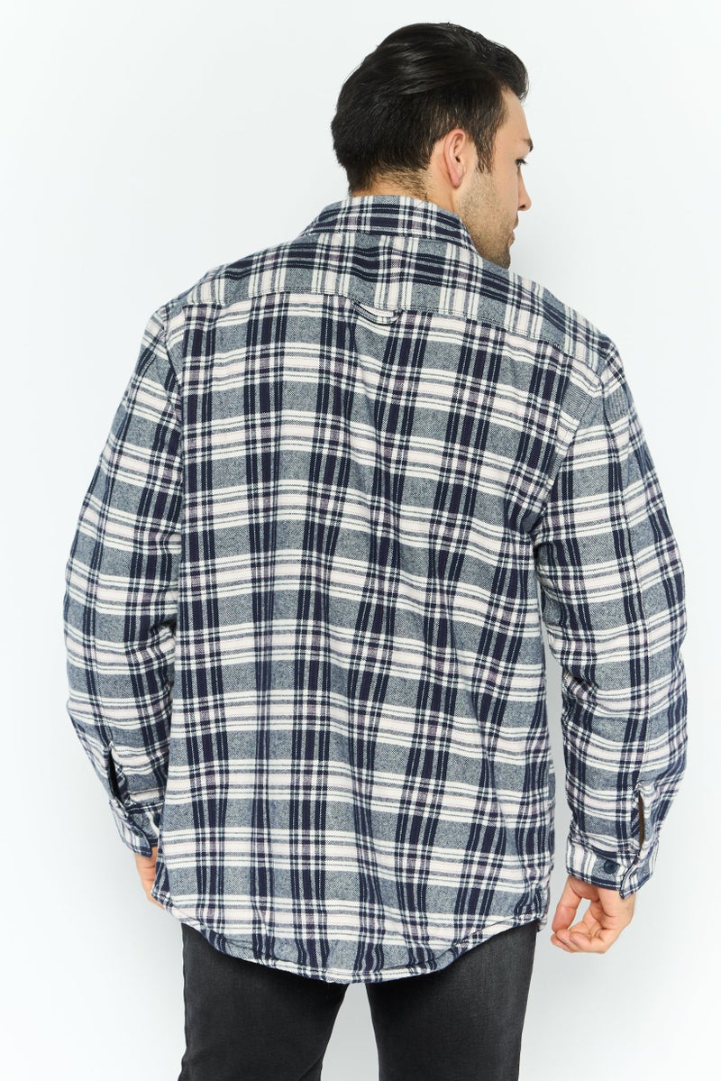 Rainforest Men Checkered Jacket Shirt, Navy - Image 3