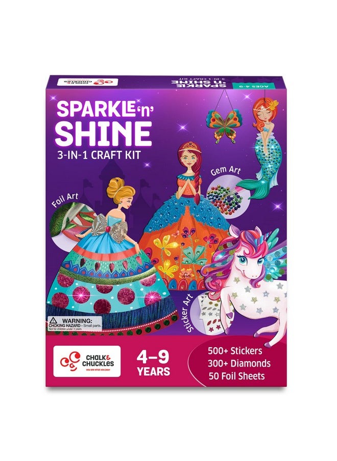 CHALK AND CHUCKLES - Chalk and Chuckles Art and Craft Kit, Sparkle & Shine Unicorn & Princess, Mess-Free Foil Art and Diamond Painting Set, Birthday Gift for Girls Ages 4,5,6,7,8,9 DIY Toys for Kids - Image 1