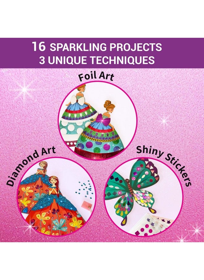 CHALK AND CHUCKLES - Chalk and Chuckles Art and Craft Kit, Sparkle & Shine Unicorn & Princess, Mess-Free Foil Art and Diamond Painting Set, Birthday Gift for Girls Ages 4,5,6,7,8,9 DIY Toys for Kids - Image 1