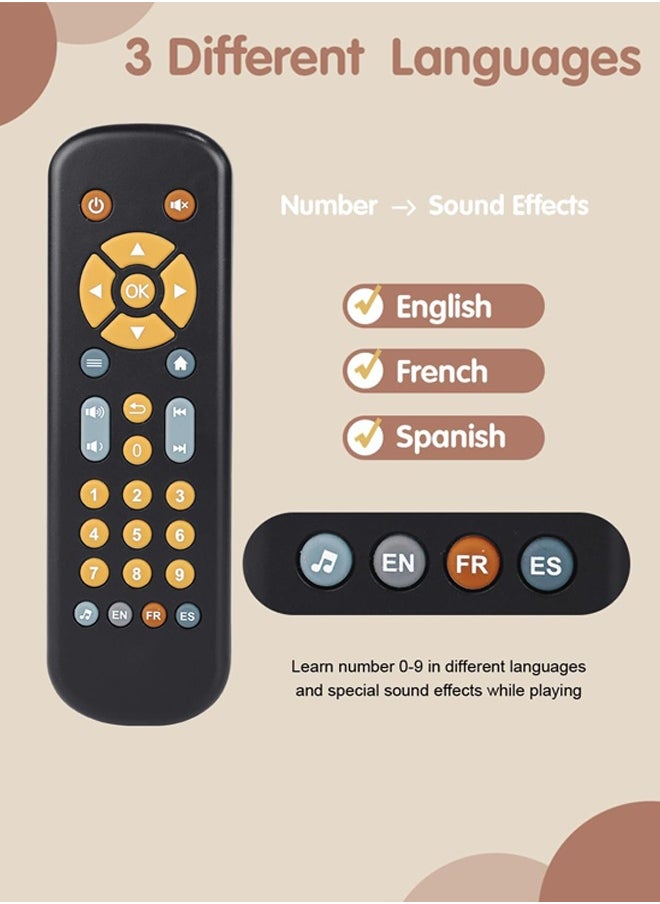 Baby TV Remote Control Toy with Light and Sound, Toddler Realistic Controller with 3 Languages, Early Educational Learning Musical Toys, Preschool Infant Boys Girls 6, 12, 18 Months, Black  - Image 5