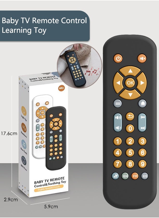 Baby TV Remote Control Toy with Light and Sound, Toddler Realistic Controller with 3 Languages, Early Educational Learning Musical Toys, Preschool Infant Boys Girls 6, 12, 18 Months, Black  - Image 2