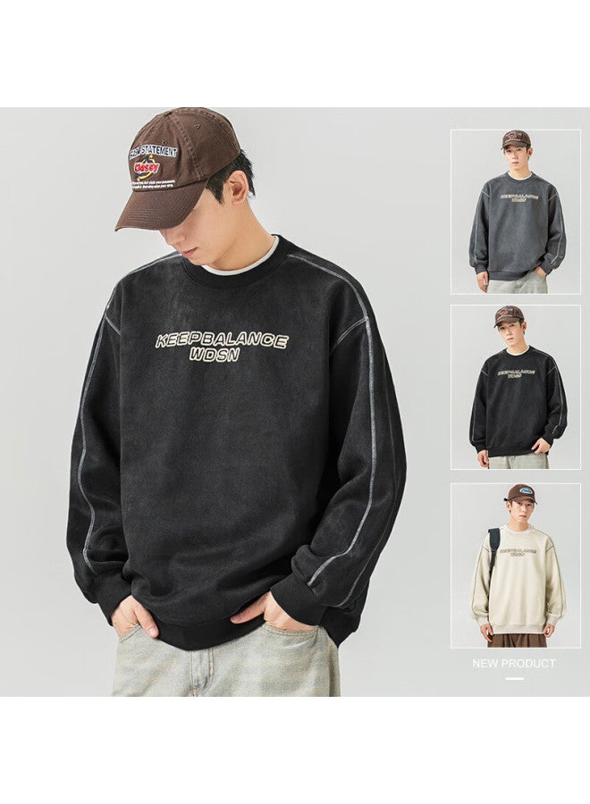 Wood Soon Men's Sweatshirt Autumn Winter Loose Casual Crew Neck Long Sleeve Base Shirt American Style Trendy Youth Top - Image 4