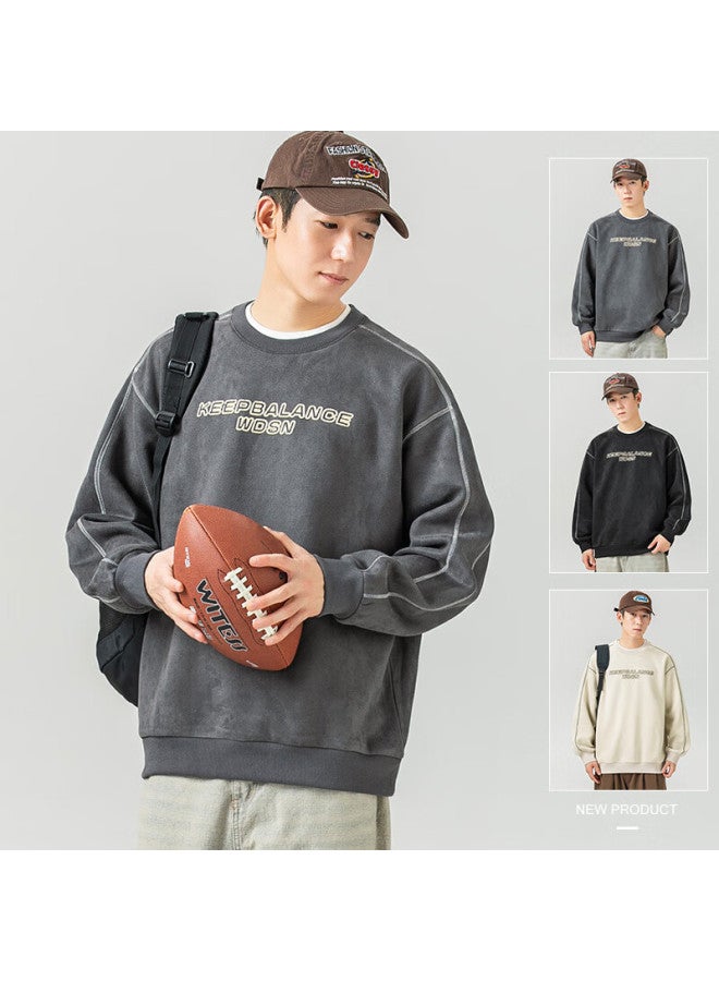 Wood Soon Men's Sweatshirt Autumn Winter Loose Casual Crew Neck Long Sleeve Base Shirt American Style Trendy Youth Top - Image 5