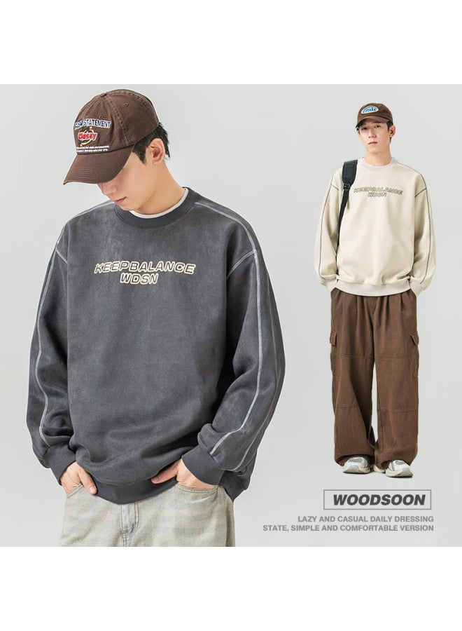 Wood Soon Men's Sweatshirt Autumn Winter Loose Casual Crew Neck Long Sleeve Base Shirt American Style Trendy Youth Top - Image 3