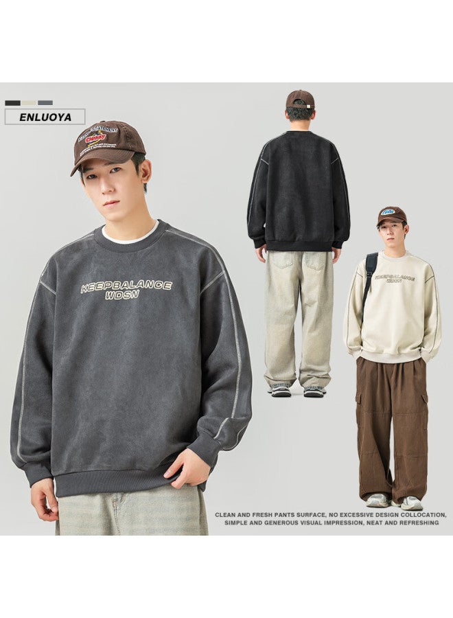 Wood Soon Men's Sweatshirt Autumn Winter Loose Casual Crew Neck Long Sleeve Base Shirt American Style Trendy Youth Top - Image 2