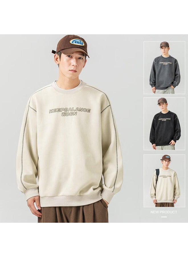 Wood Soon Men's Sweatshirt Autumn Winter Loose Casual Crew Neck Long Sleeve Base Shirt American Style Trendy Youth Top - Image 1