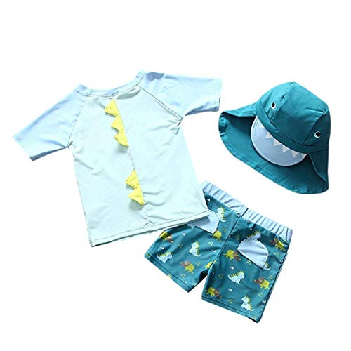 Best for All Baby Toddler Boys Two Pieces Swimsuit Set Swimwear Dinosaur Bathing Suit Rash Guards with Hat UPF 50+ (Lake Blue, 3-6 Months) - Image 2