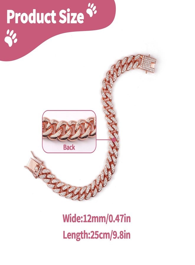 OXDFK Cuban Dog Chain Collars, Rose Gold Crystal Pet Necklace, Metal Pet Necklace with Safety Buckle Lock, for Small Medium Large Dogs Cats (10 Inch) - Image 3