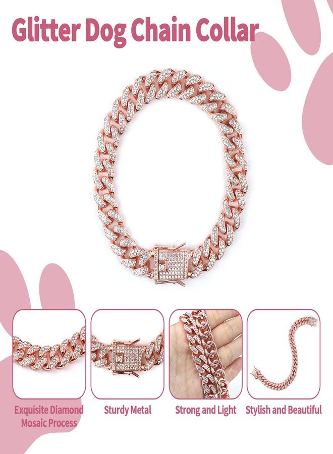 OXDFK Cuban Dog Chain Collars, Rose Gold Crystal Pet Necklace, Metal Pet Necklace with Safety Buckle Lock, for Small Medium Large Dogs Cats (10 Inch) - Image 4
