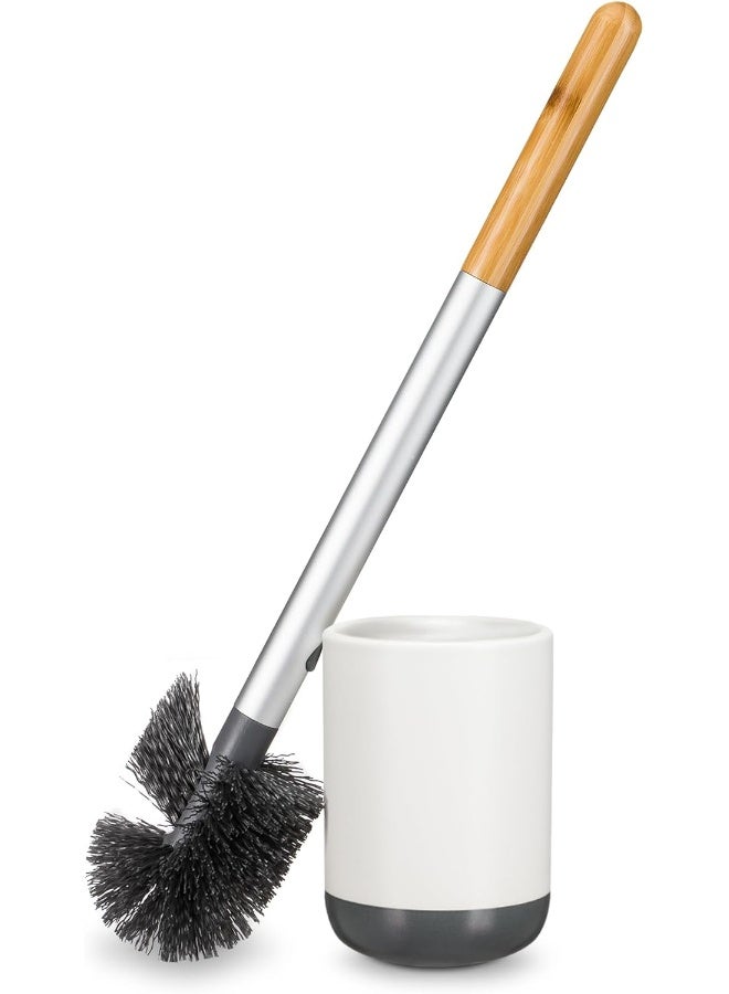 Full Circle Scrub Queen – Bathroom Toilet Brush with White Ceramic Holder – Toilet Cleaning Scrubber with Long Handle and Replaceable Head - Image 1