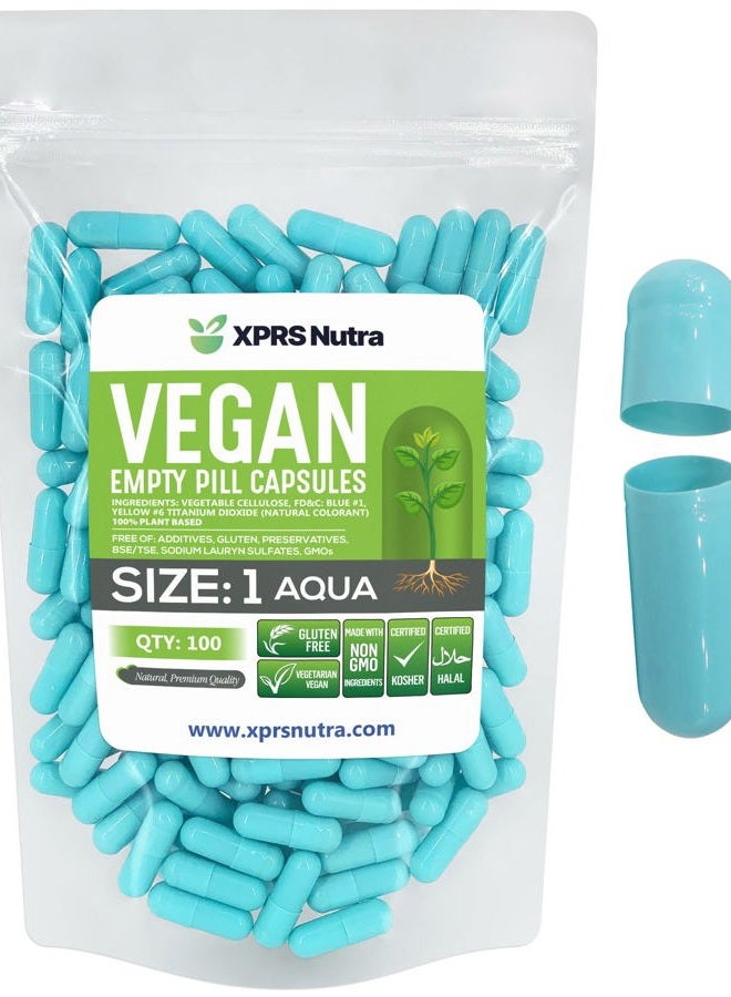 XPRS Nutra Size 1 Empty Capsules - 100 Count Empty Vegan Capsules - Vegetarian Empty Pill Capsules- DIY Vegetable Capsule Filling- Veggie Pill Capsules Empty Caps (Aqua) - Image 1