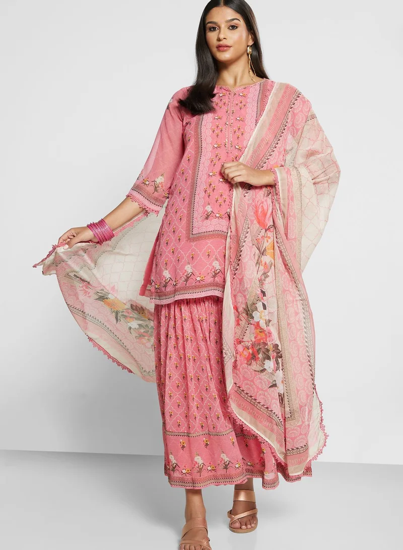 Biba Floral Kurti with Bottom & Dupatta