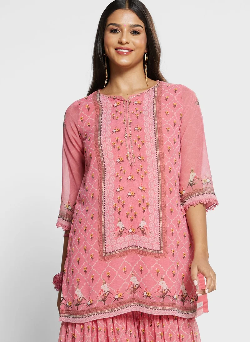 Biba Floral Kurti with Bottom & Dupatta