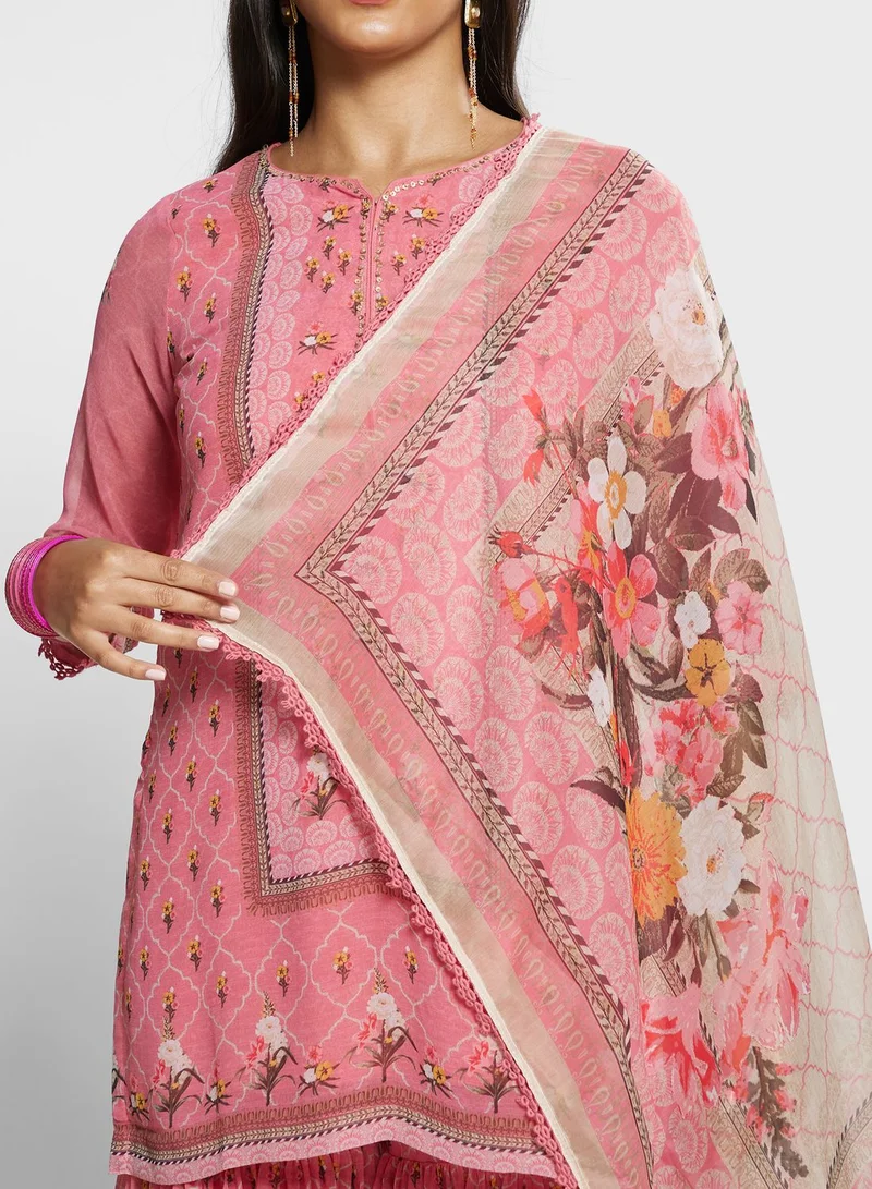Biba Floral Kurti with Bottom & Dupatta