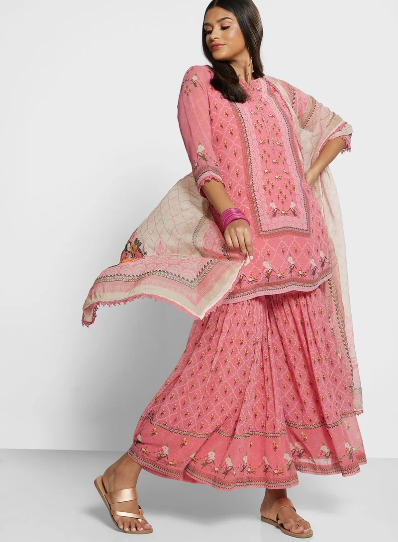 Biba Floral Kurti with Bottom & Dupatta