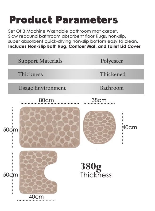 مجموعة من 3 سجادات حمام قابلة للغسل في الغسالة، سجادات أرضية ماصة للحمام بطيئة الارتداد، غير قابلة للانزلاق، فائقة الامتصاص وسريعة الجفاف، قاعدة غير قابلة للانزلاق وسهلة التنظيف، تتضمن سجادة حمام غير قابلة للانزلاق، وسجادة محيطية، وغطاء غطاء المرحاض. - Image 2