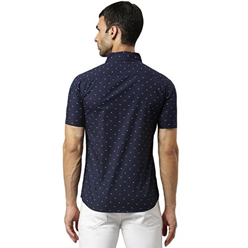Thomas Scott Men's Printed Slim Fit 100% Cotton Casual Shirt with Half Sleeve Deep Navy - Image 3
