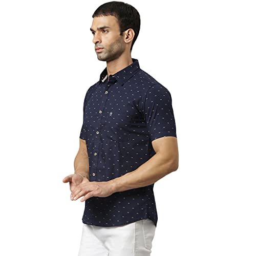 Thomas Scott Men's Printed Slim Fit 100% Cotton Casual Shirt with Half Sleeve Deep Navy - Image 4