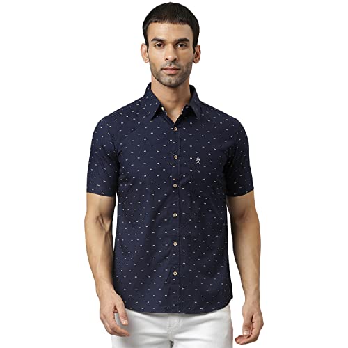 Thomas Scott Men's Printed Slim Fit 100% Cotton Casual Shirt with Half Sleeve Deep Navy - Image 1