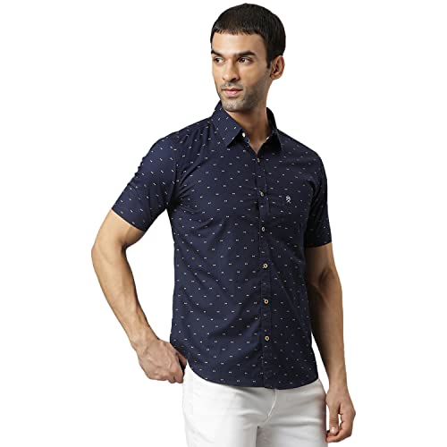 Thomas Scott Men's Printed Slim Fit 100% Cotton Casual Shirt with Half Sleeve Deep Navy - Image 5