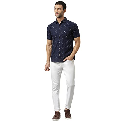 Thomas Scott Men's Printed Slim Fit 100% Cotton Casual Shirt with Half Sleeve Deep Navy - Image 2