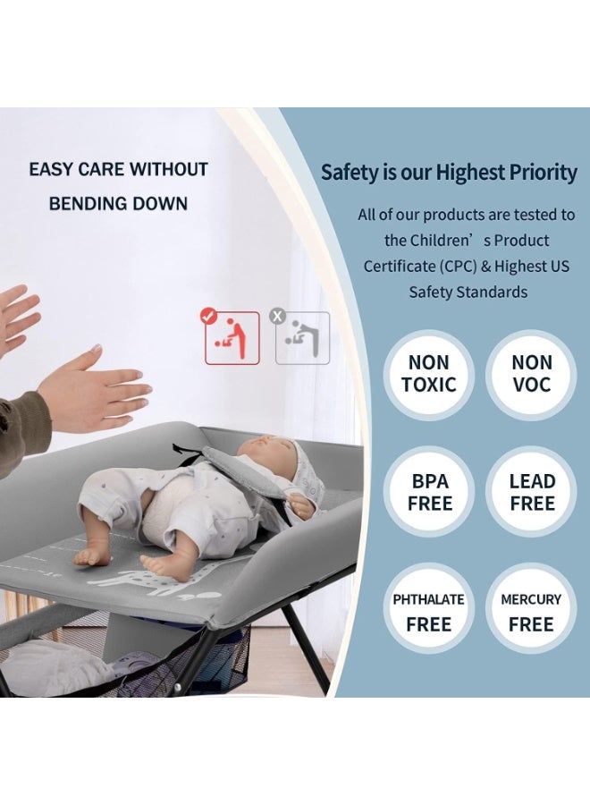 ARNOTEC طاولة تغيير الأطفال المحمولة بعجلات، محطة تغيير قابلة للطي بارتفاع قابل للتعديل للرضع، طاولة تغيير حفاضات مقاومة للماء مع منظم تخزين وسكة أمان لحديثي الولادة (رمادي) - Image 5