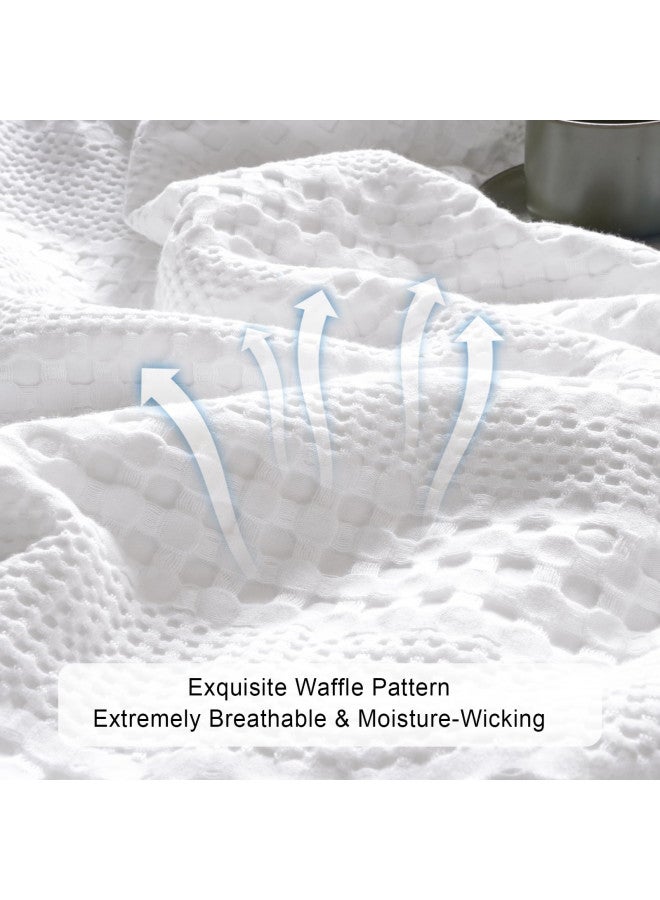 PHF PHF Cooling Waffle Blanket Queen Size, Lightweight 60% Rayon Derived from Bamboo & 40% Cotton Breathable Blanket for Hot Sleepers, Soft and Luxury for Bed Couch and Sofa, 90"x90", White  - Image 3