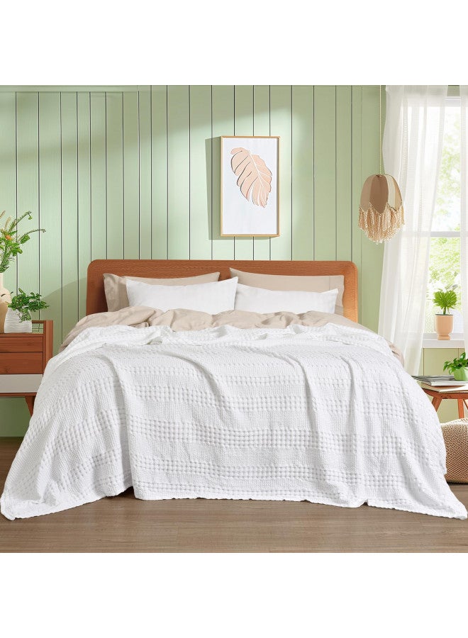 PHF PHF Cooling Waffle Blanket Queen Size, Lightweight 60% Rayon Derived from Bamboo & 40% Cotton Breathable Blanket for Hot Sleepers, Soft and Luxury for Bed Couch and Sofa, 90"x90", White  - Image 4