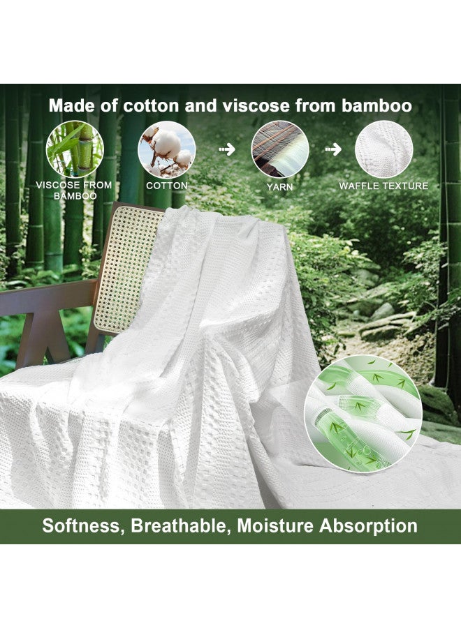 PHF PHF Cooling Waffle Blanket Queen Size, Lightweight 60% Rayon Derived from Bamboo & 40% Cotton Breathable Blanket for Hot Sleepers, Soft and Luxury for Bed Couch and Sofa, 90"x90", White  - Image 1