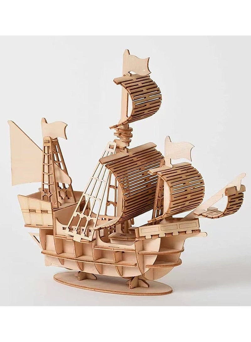 3D Wooden Puzzles, Pirate Ship Model Kit, Room Decoration, DIY Desk Toy - Image 1