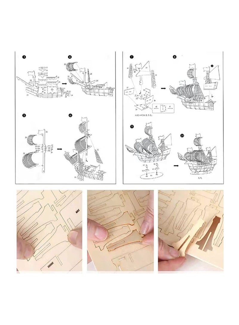 3D Wooden Puzzles, Pirate Ship Model Kit, Room Decoration, DIY Desk Toy - Image 4
