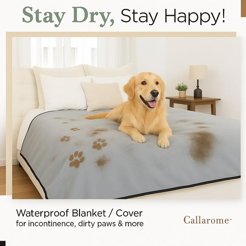 Callarome Waterproof Dog Blanket - Multipurpose Lekproof Blanket for Pets or Adults - Furniture Protector for Bed, Couch, Water Proof & Stain Resistant Easy to Clean Throw Blanket, Reversible Grey 50"x60" - Image 2
