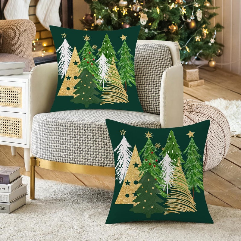 آرت ماج Artmag Christmas Pillow تغطي 22 × 22 بوصة مجموعة من 2 Christmas Tree Green Throw Throw Covers - Image 4