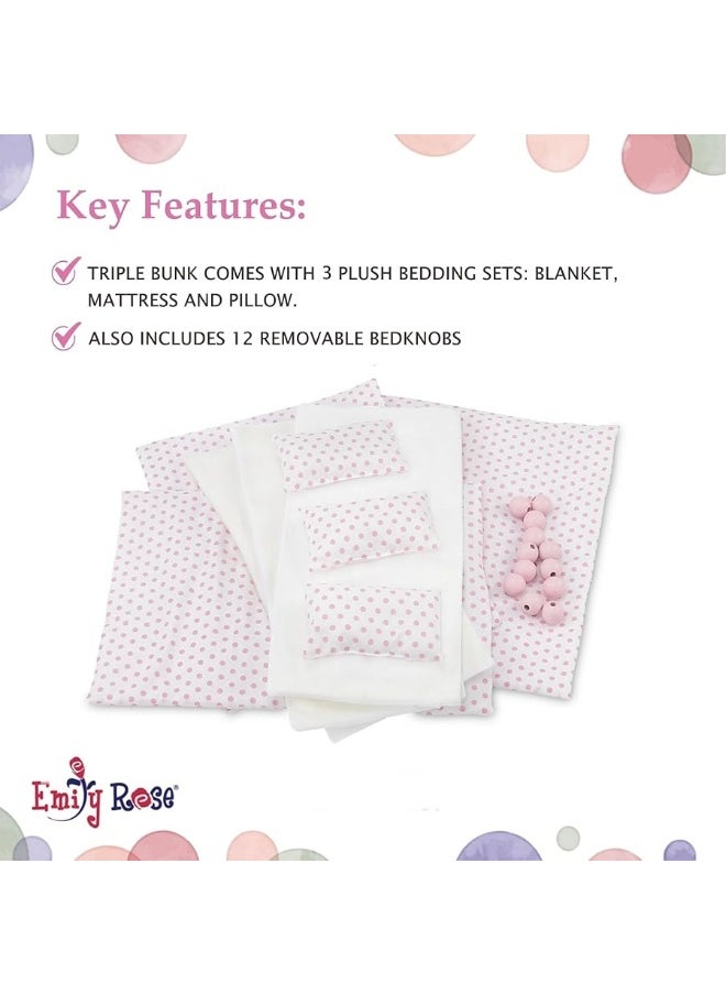 Emily Rose Emily Rose Doll Clothes Triple Bunk Bed, 18 Inch Doll Bedroom Furniture 3 Single Stackable Beds, Wooden Doll Accessories Bunkbed 18-in Doll Bedding, Toy Playsets - Fits 15" - 19" Dolls  - Image 1