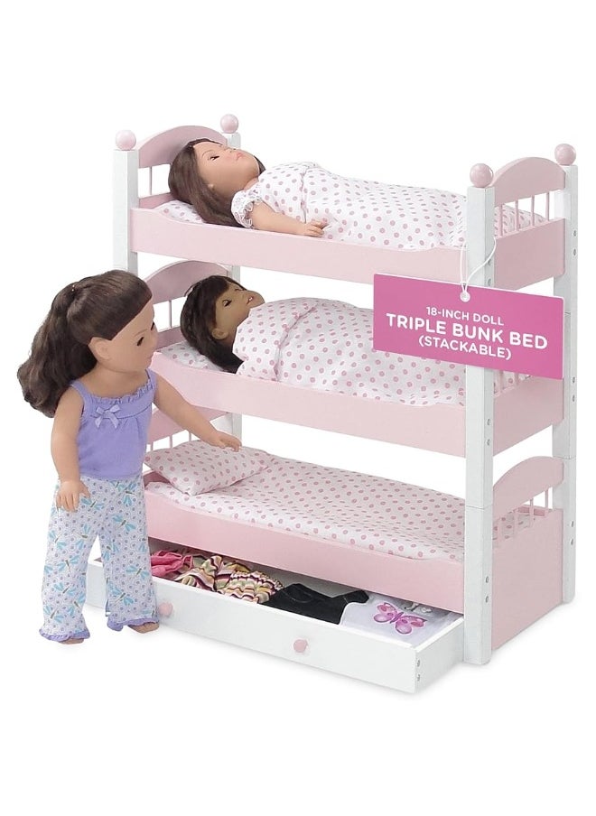 Emily Rose Emily Rose Doll Clothes Triple Bunk Bed, 18 Inch Doll Bedroom Furniture 3 Single Stackable Beds, Wooden Doll Accessories Bunkbed 18-in Doll Bedding, Toy Playsets - Fits 15" - 19" Dolls  - Image 2