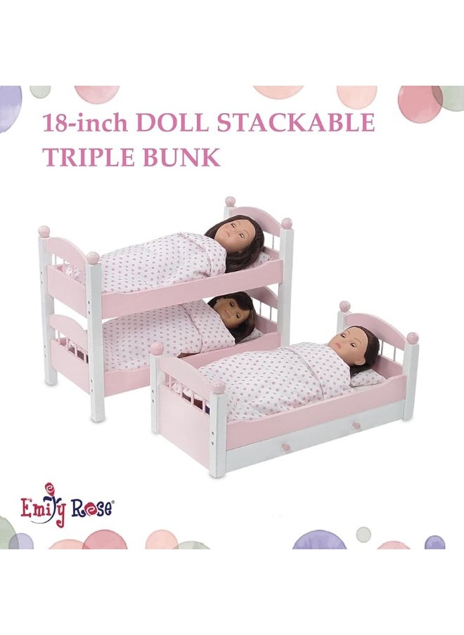 Emily Rose Emily Rose Doll Clothes Triple Bunk Bed, 18 Inch Doll Bedroom Furniture 3 Single Stackable Beds, Wooden Doll Accessories Bunkbed 18-in Doll Bedding, Toy Playsets - Fits 15" - 19" Dolls  - Image 4