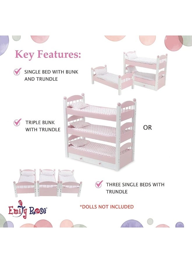 Emily Rose Emily Rose Doll Clothes Triple Bunk Bed, 18 Inch Doll Bedroom Furniture 3 Single Stackable Beds, Wooden Doll Accessories Bunkbed 18-in Doll Bedding, Toy Playsets - Fits 15" - 19" Dolls  - Image 3