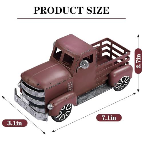 Fleecy day Metal Truck Decor with Handcrafted Flowers Tree, Vintage Farm Pickup Farmhouse Tabletop Tiered Tray Decor, Rustic Farmhouse Decor for Table Top Decor Home Kitchen(Wine Red) - Image 2