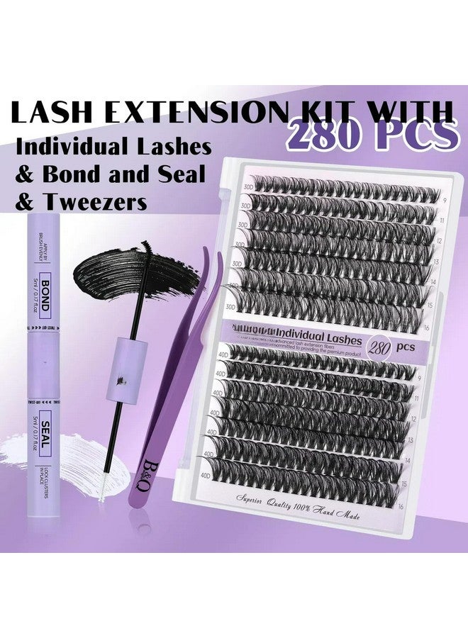 B&qaugen Diy Lash Extension Kit 280Pcs Individual Lashes Cluster D Curl Eyelash Extension Kit Lash Clusters With Lash Bond And Seal And Lash Applicator Tool For Self Application (Kit,30D+40D-9-16Mix) - Image 2