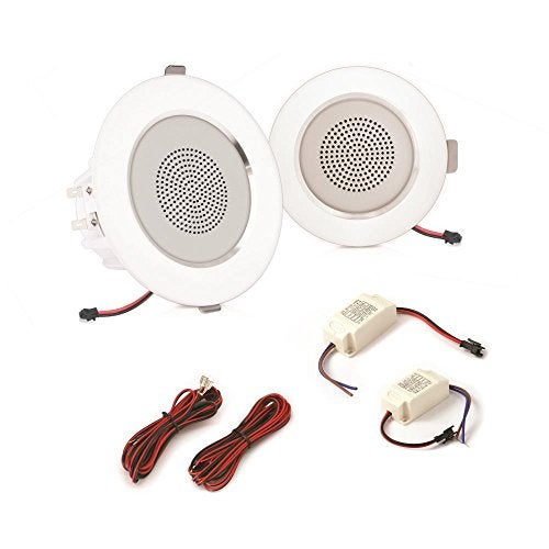 Pyle 4” Pair Flush Mount in-Wall in-Ceiling 2-Way Home Speaker System Built-in LED Lights Aluminum Housing Spring Clips Polypropylene Cone & Tweeter 2 Ch Amplifier 160 Watts (PDICLE4),White - Image 4